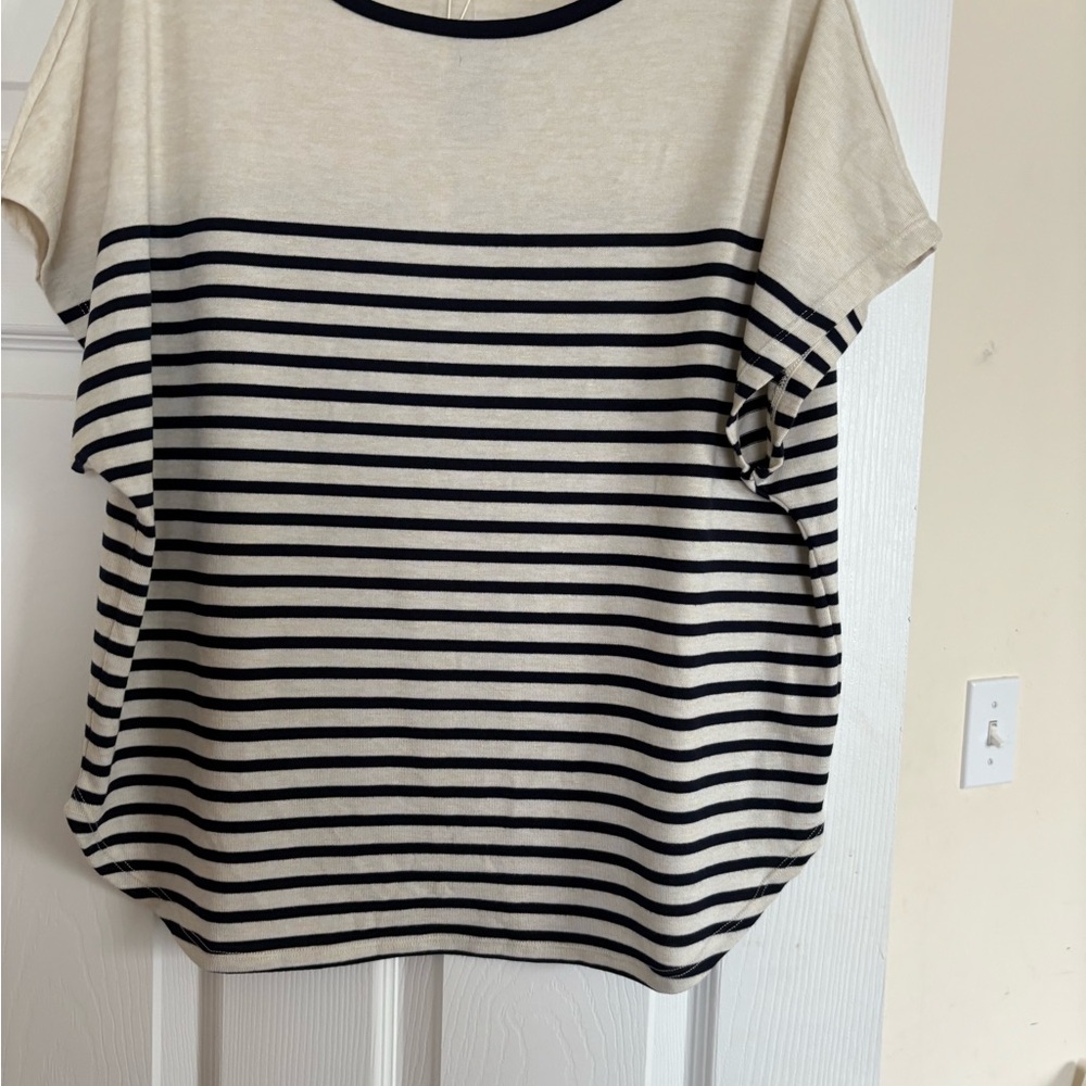 Max Studio Black and Cream Striped Tee - Picture 2 of 6